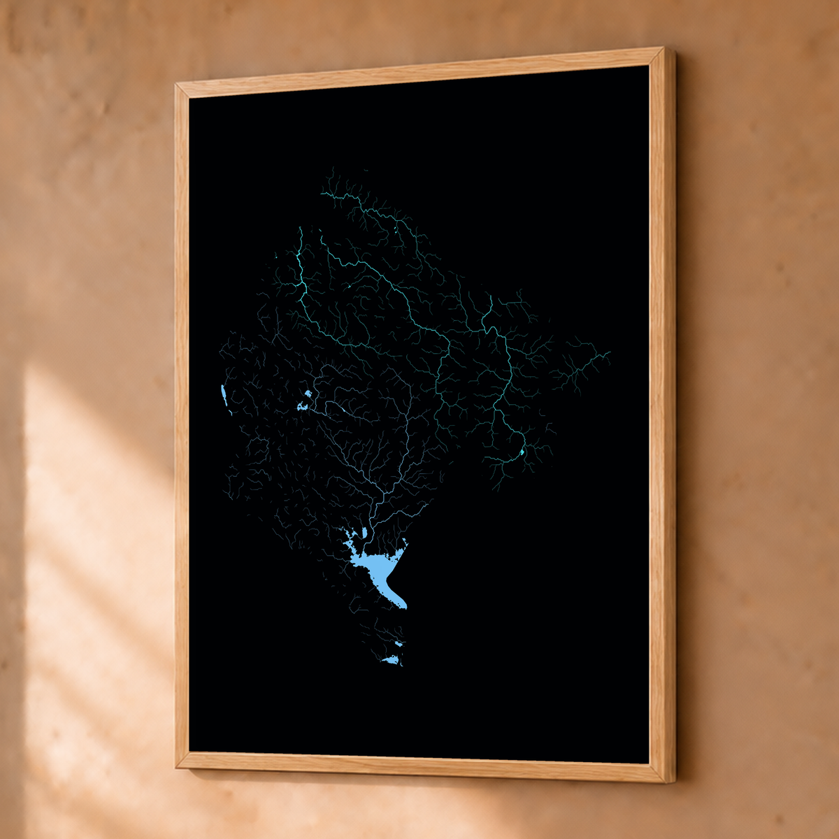 Beautiful Rivers — Montenegro — Neon hidrográfico, Fine art emoldurado · 30 × 40 cm, Natural · Sem margem