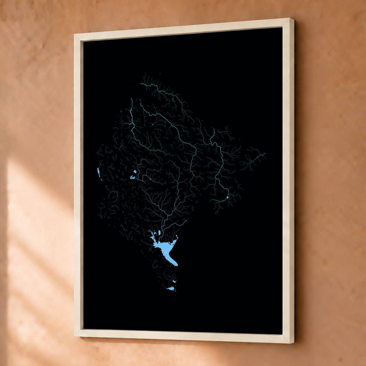 Beautiful Rivers — Montenegro — Neon hidrográfico, Fine art emoldurado · 30 × 40 cm, Branco · Sem margem