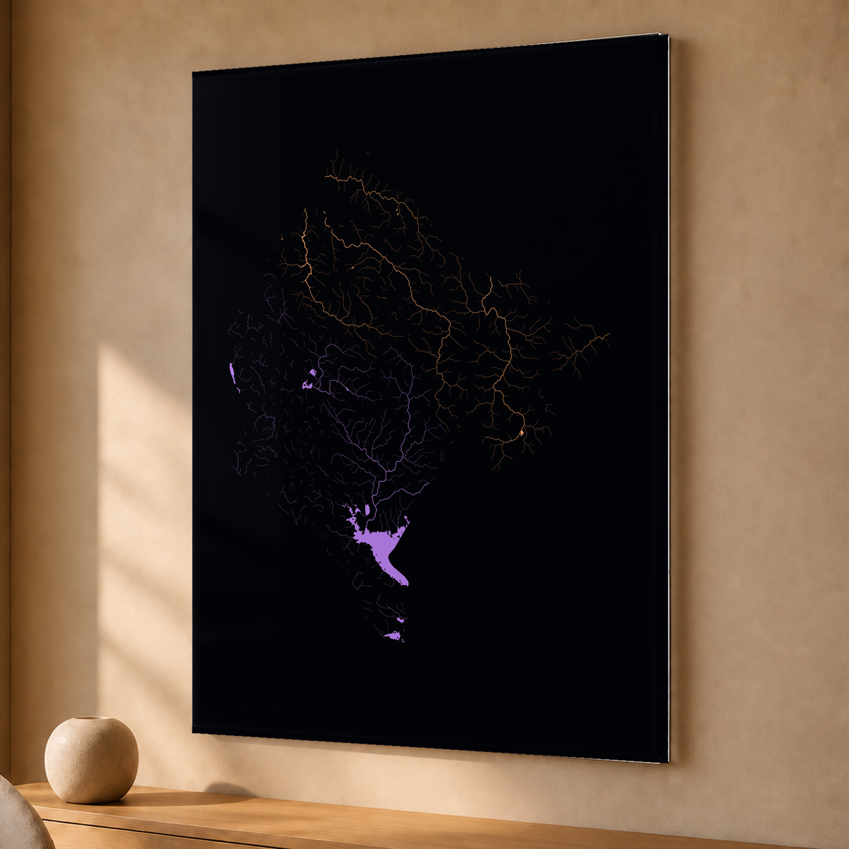 Beautiful Rivers — Montenegro — Neon por território, Acrílico · 30 × 40 cm, Sem margem