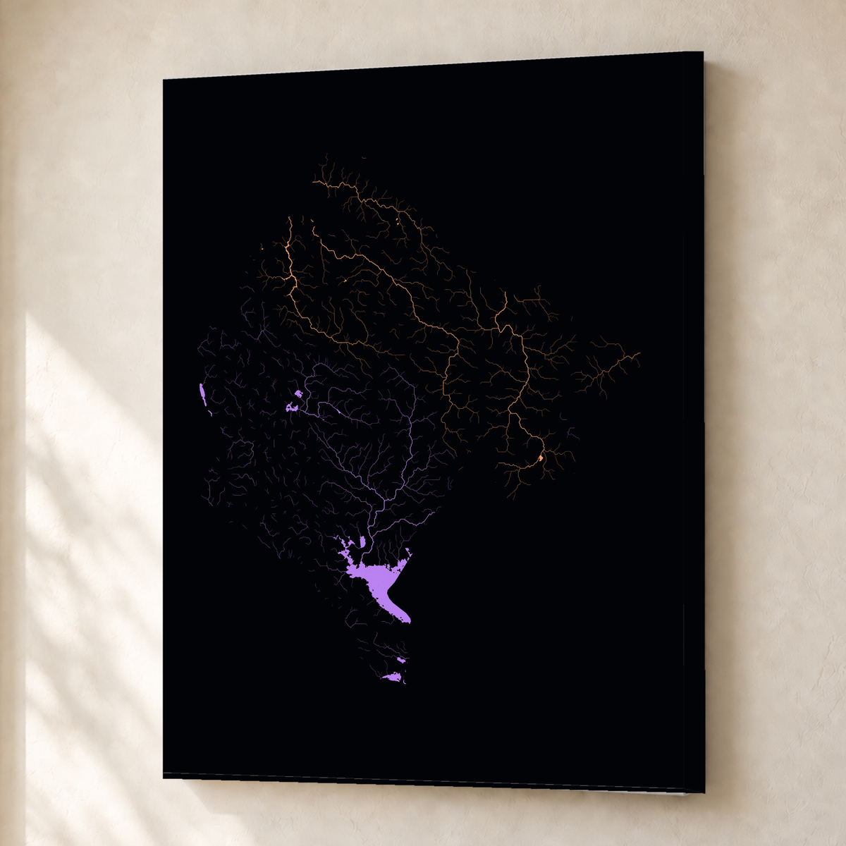 Beautiful Rivers — Montenegro — Neon por território, Canvas · 30 × 40 cm, Sem margem