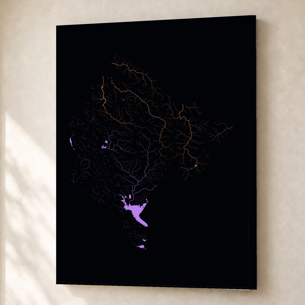Beautiful Rivers — Montenegro — Neon por território, Canvas · 45 × 60 cm, Sem margem
