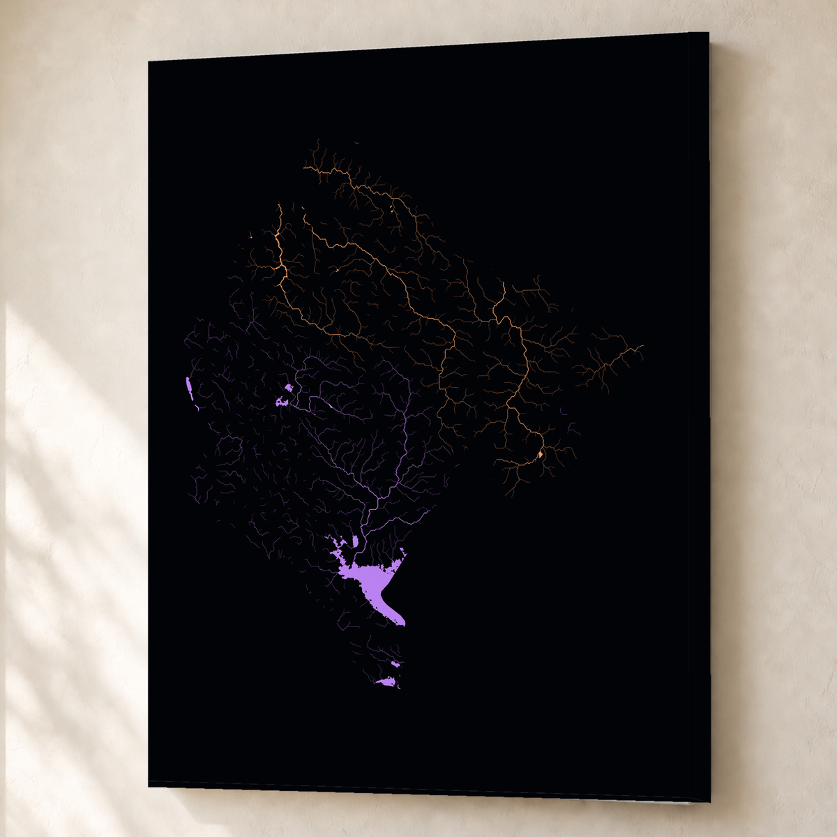Beautiful Rivers — Montenegro — Neon por território, Canvas · 60 × 80 cm, Sem margem