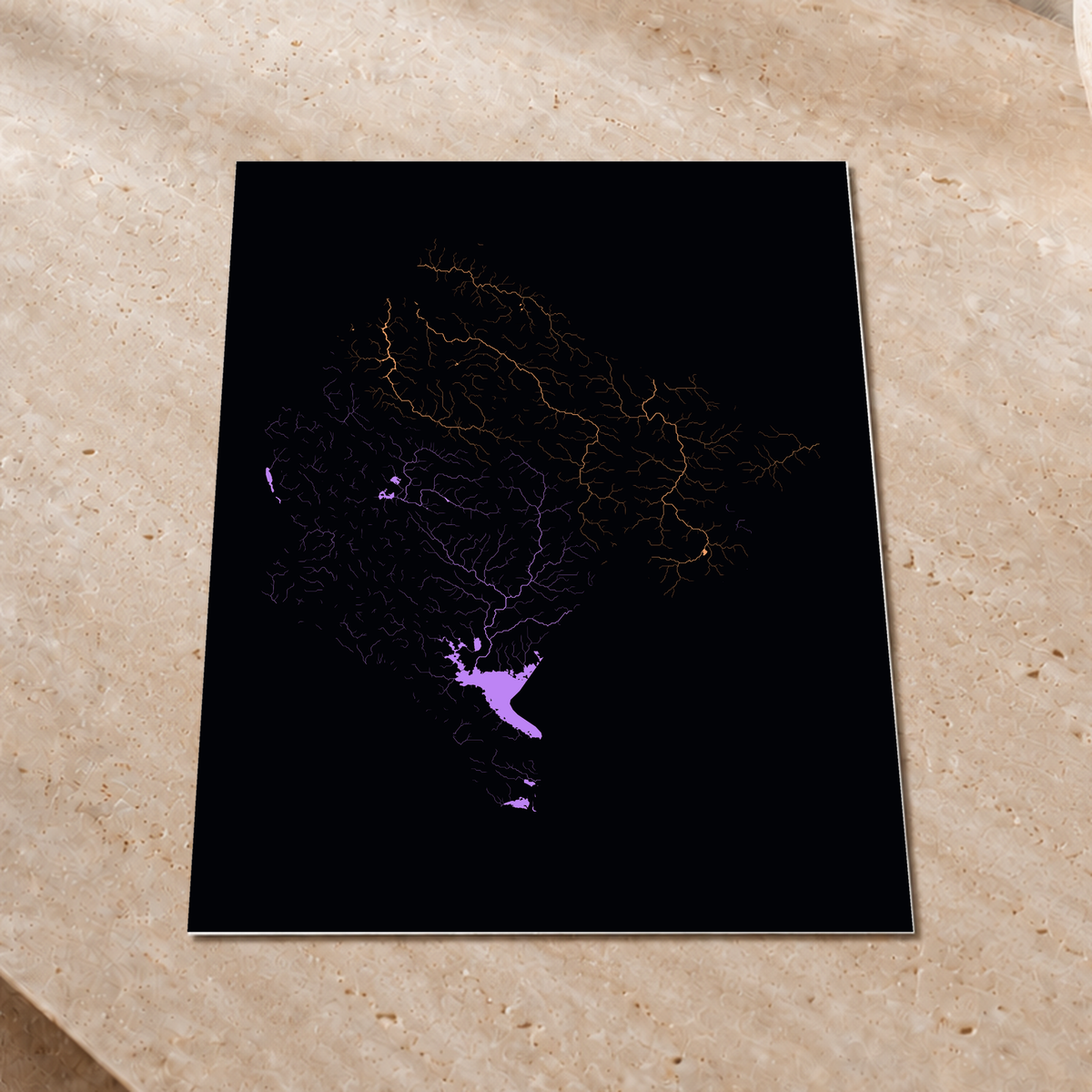 Beautiful Rivers — Montenegro — Neon por território, Impressão fine art · 45 × 60 cm, Sem margem