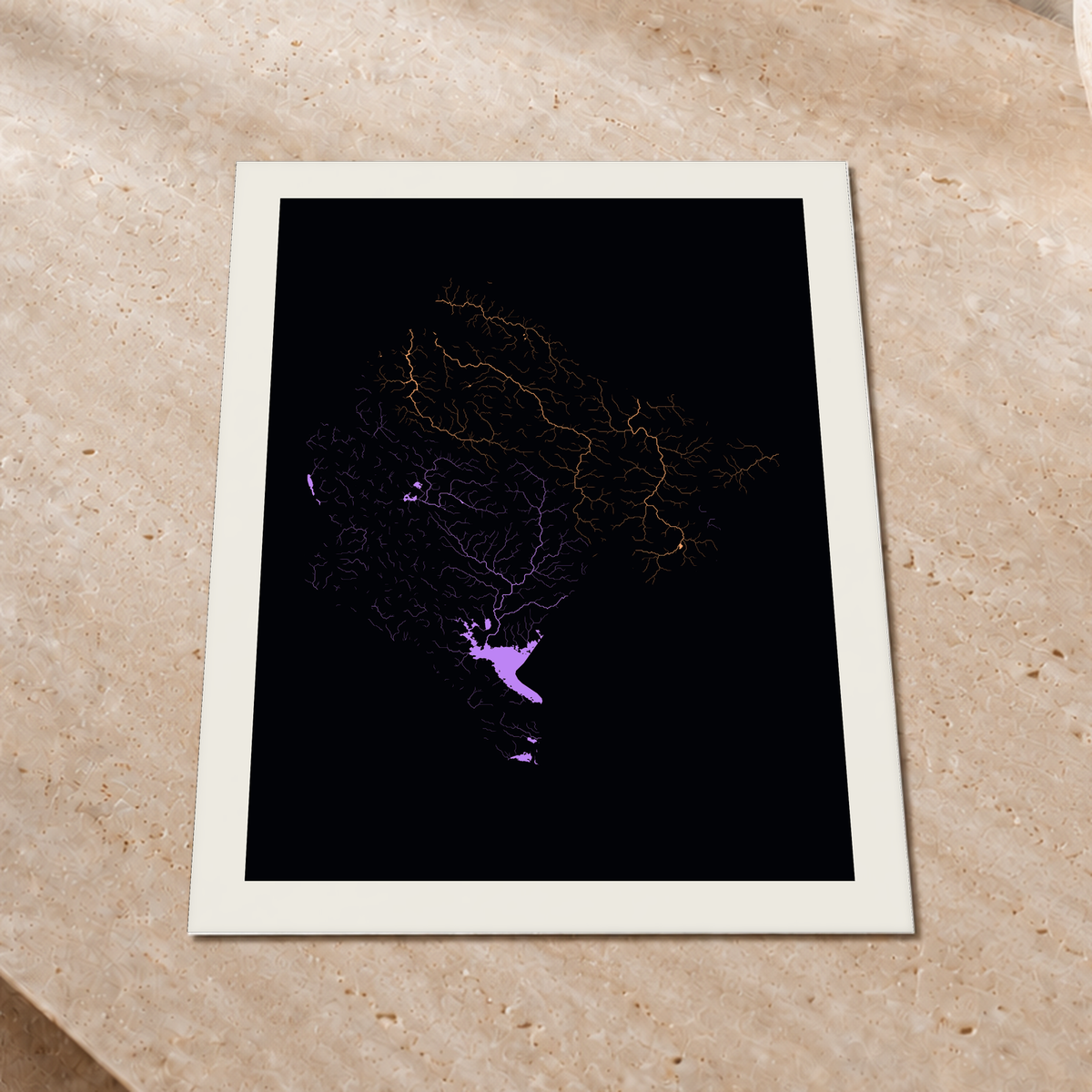Beautiful Rivers — Montenegro — Neon por território, Impressão fine art · 45 × 60 cm, Margem branca