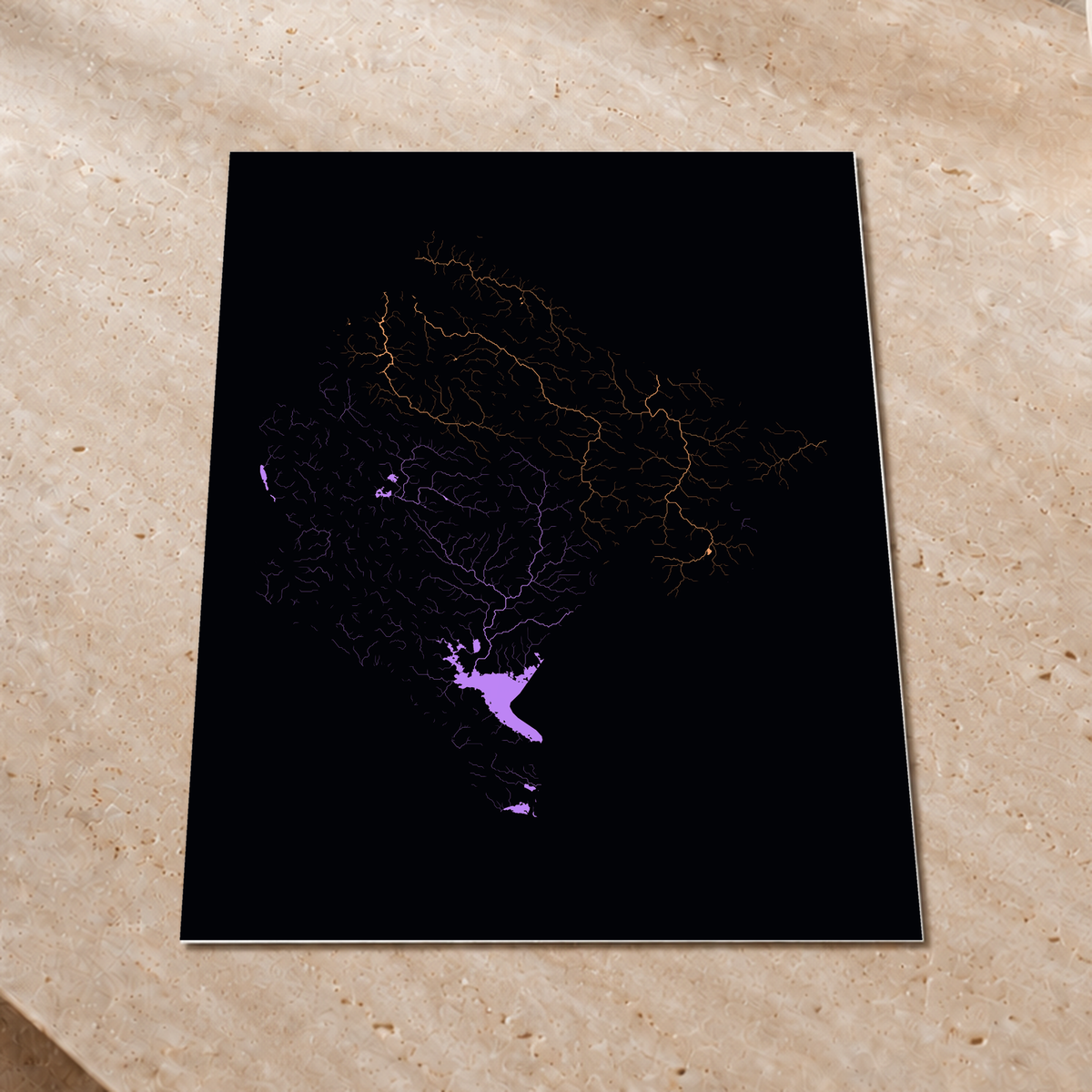 Beautiful Rivers — Montenegro — Neon por território, Impressão fine art · 60 × 80 cm, Sem margem
