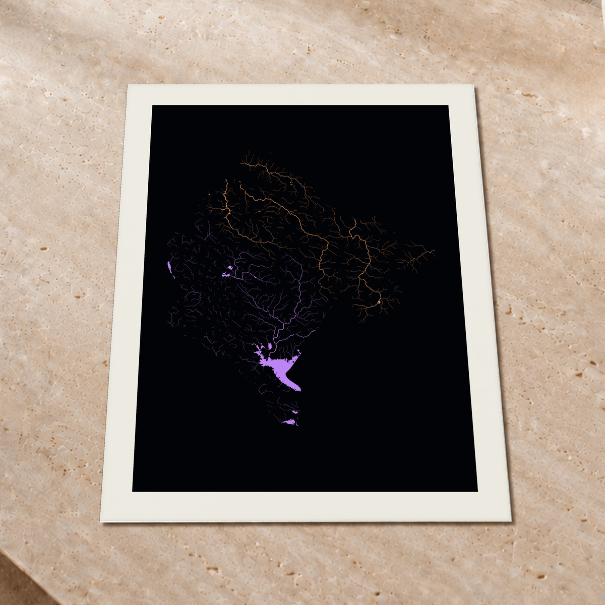 Beautiful Rivers — Montenegro — Neon por território, Impressão fine art · 60 × 80 cm, Margem branca