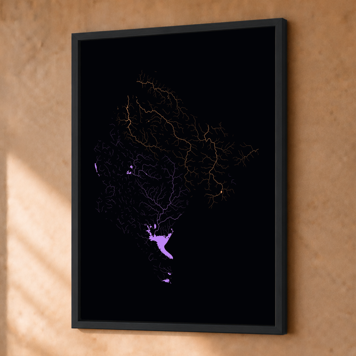 Beautiful Rivers — Montenegro — Neon por território, Fine art emoldurado · 30 × 40 cm, Preto · Sem margem