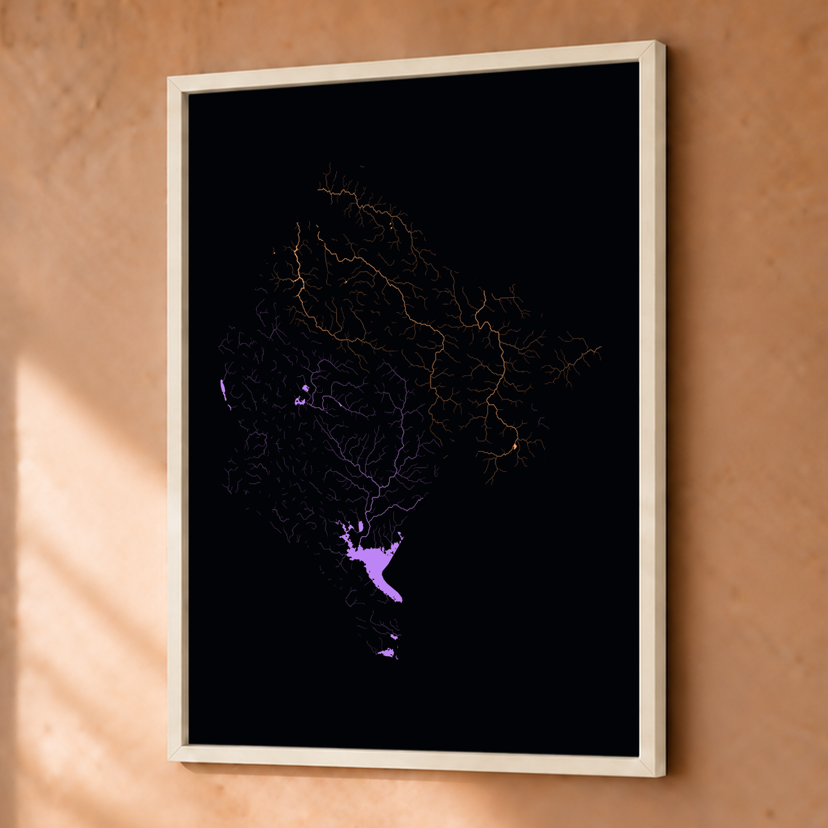 Beautiful Rivers — Montenegro — Neon por território, Fine art emoldurado · 30 × 40 cm, Branco · Sem margem