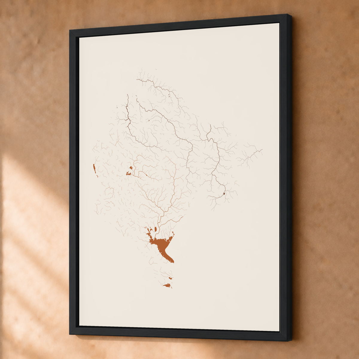 Beautiful Rivers — Montenegro — Terracota e areia, Fine art emoldurado · 45 × 60 cm, Preto · Sem margem