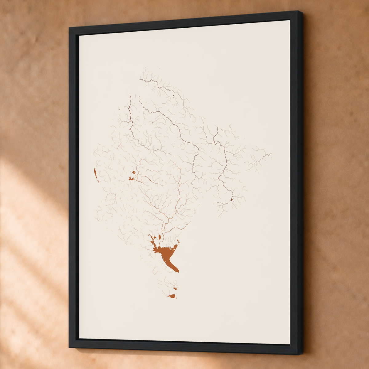 Beautiful Rivers — Montenegro — Terracota e areia, Fine art emoldurado · 60 × 80 cm, Preto · Sem margem