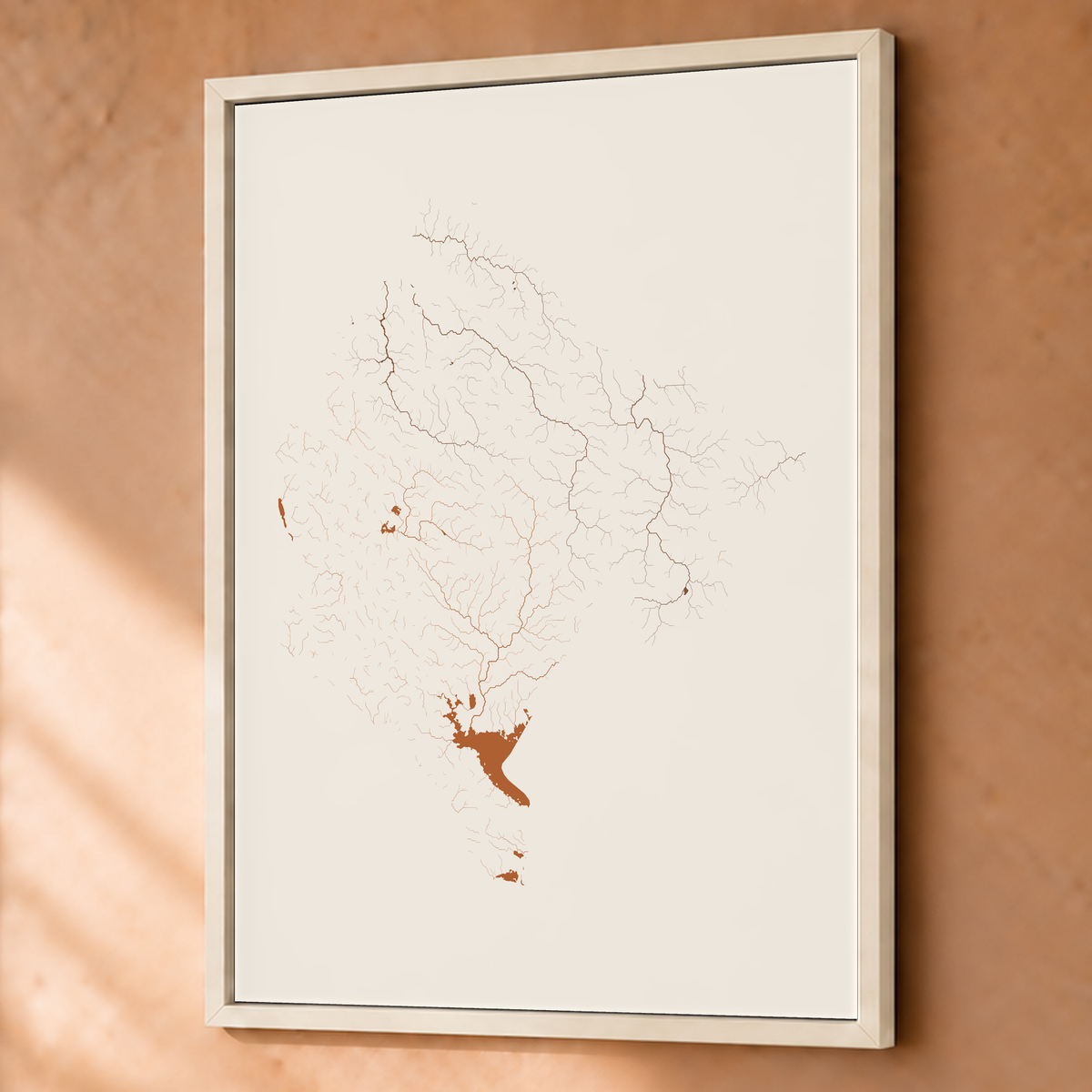 Beautiful Rivers — Montenegro — Terracota e areia, Fine art emoldurado · 60 × 80 cm, Branco · Sem margem