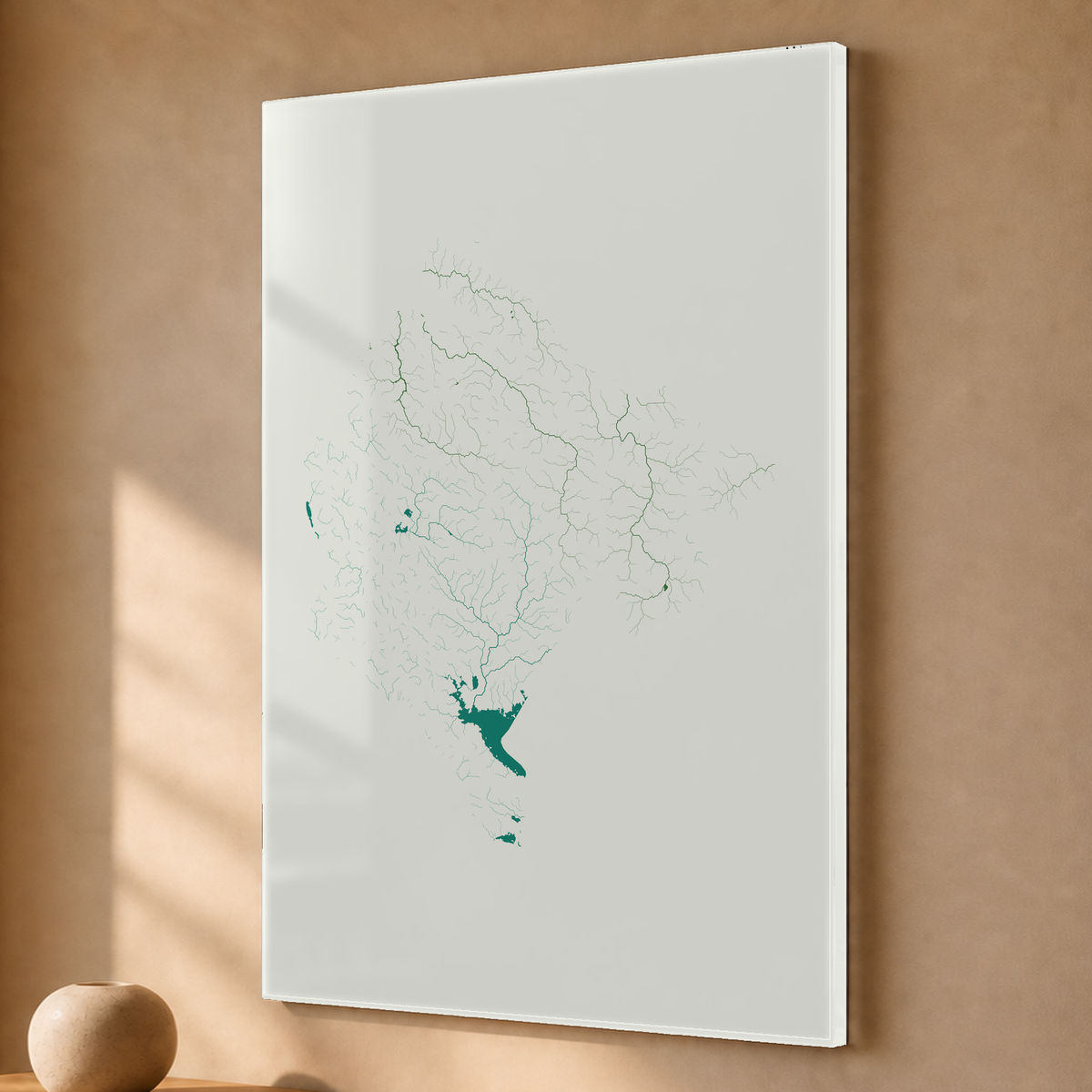 Beautiful Rivers — Montenegro — Verde jade e porcelana, Acrílico · 40 × 60 cm, Sem margem