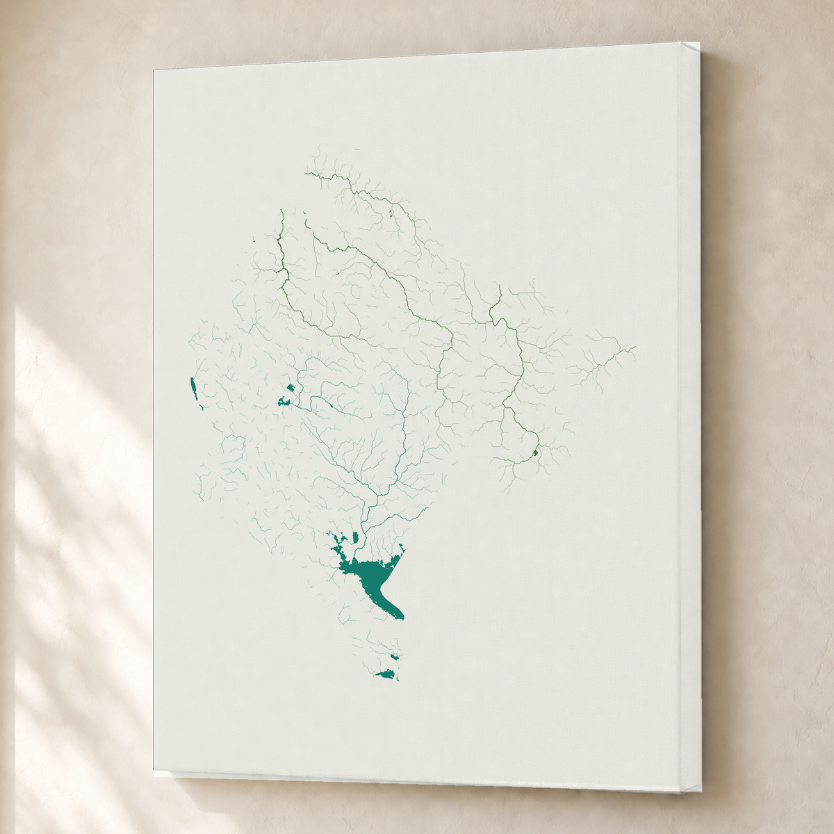 Beautiful Rivers — Montenegro — Verde jade e porcelana, Canvas · 45 × 60 cm, Sem margem