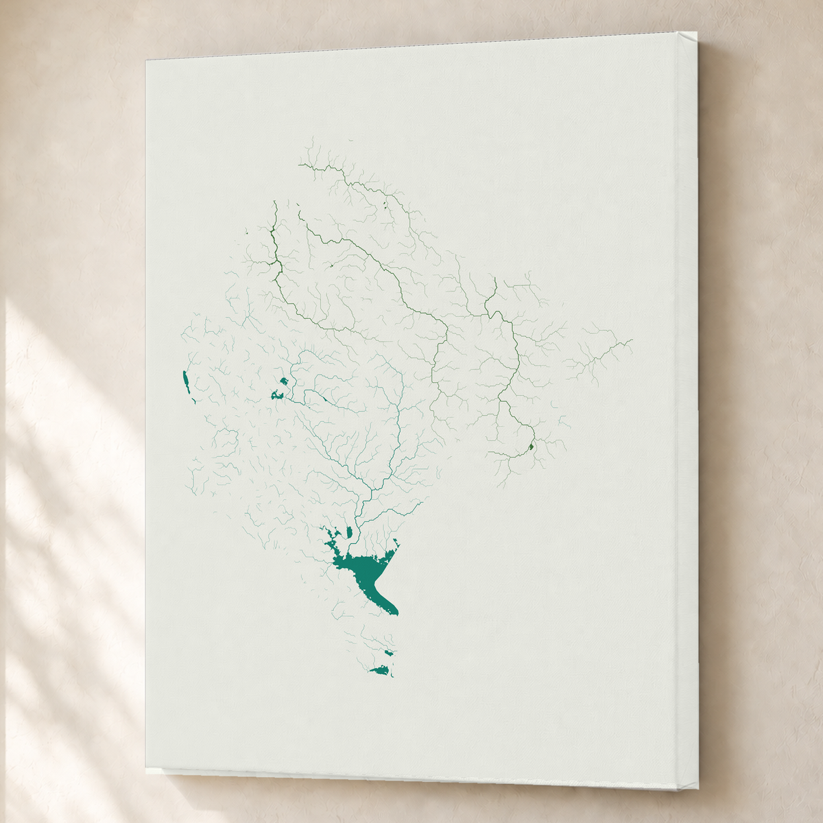 Beautiful Rivers — Montenegro — Verde jade e porcelana, Canvas · 60 × 80 cm, Sem margem