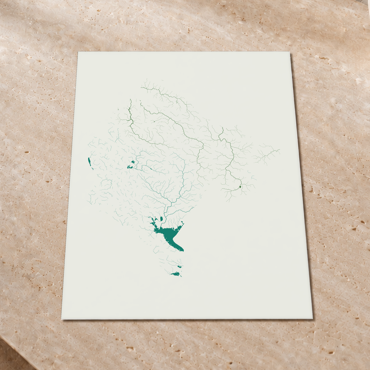 Beautiful Rivers — Montenegro — Verde jade e porcelana, Impressão fine art · 60 × 80 cm, Sem margem