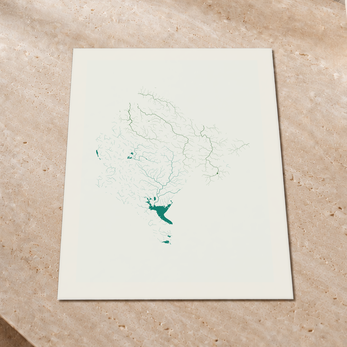 Beautiful Rivers — Montenegro — Verde jade e porcelana, Impressão fine art · 60 × 80 cm, Margem branca