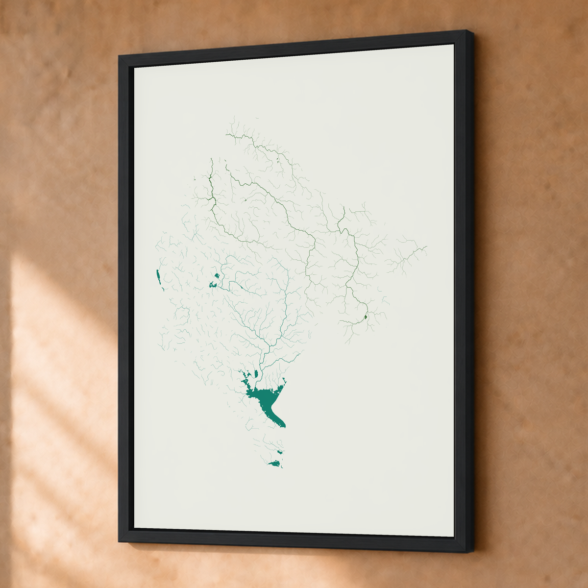 Beautiful Rivers — Montenegro — Verde jade e porcelana, Fine art emoldurado · 30 × 40 cm, Preto · Sem margem
