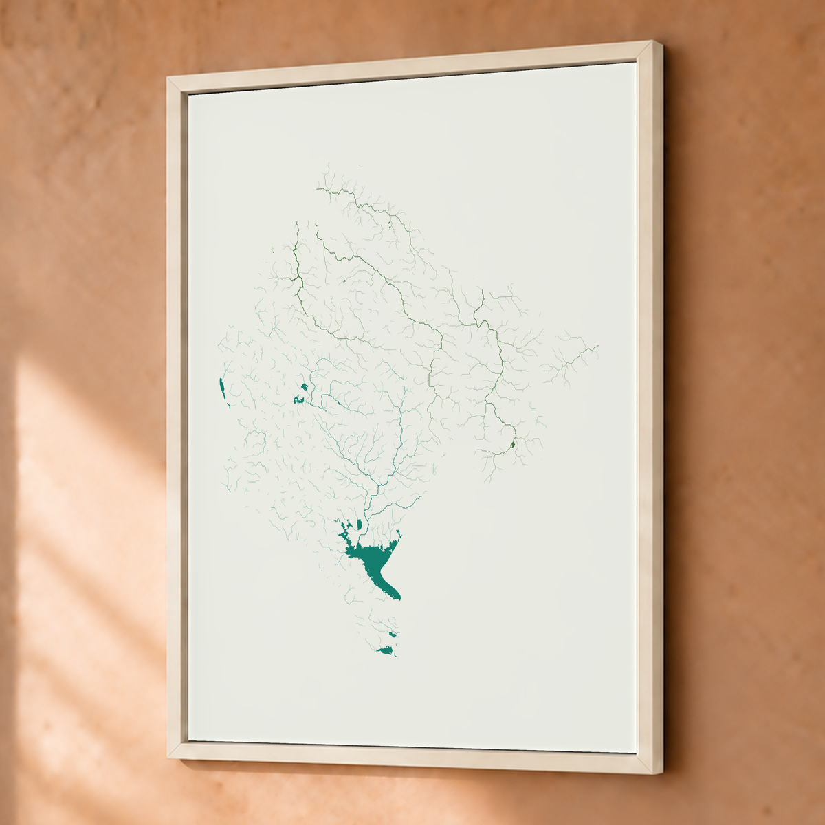 Beautiful Rivers — Montenegro — Verde jade e porcelana, Fine art emoldurado · 30 × 40 cm, Branco · Sem margem