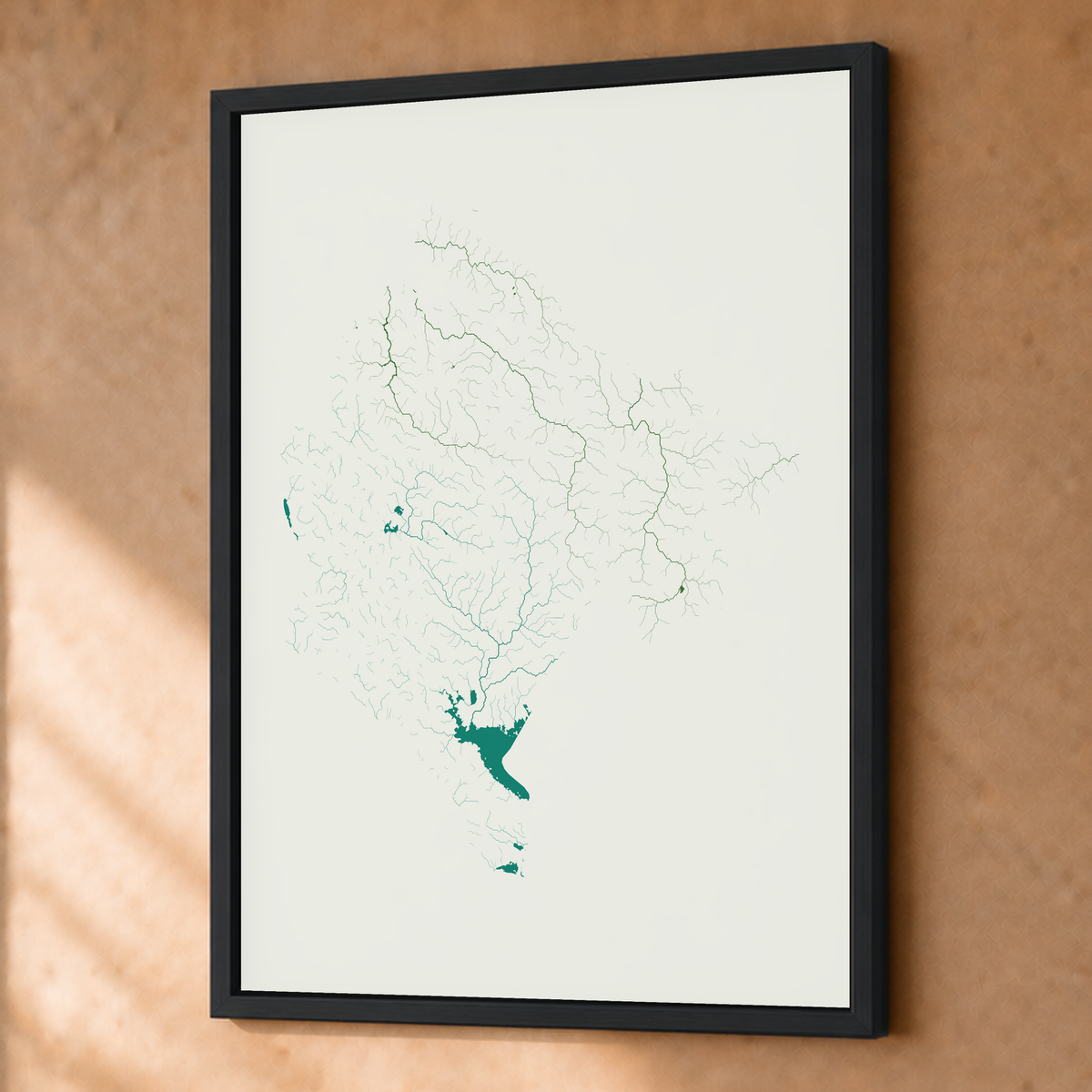Beautiful Rivers — Montenegro — Verde jade e porcelana, Fine art emoldurado · 45 × 60 cm, Preto · Sem margem