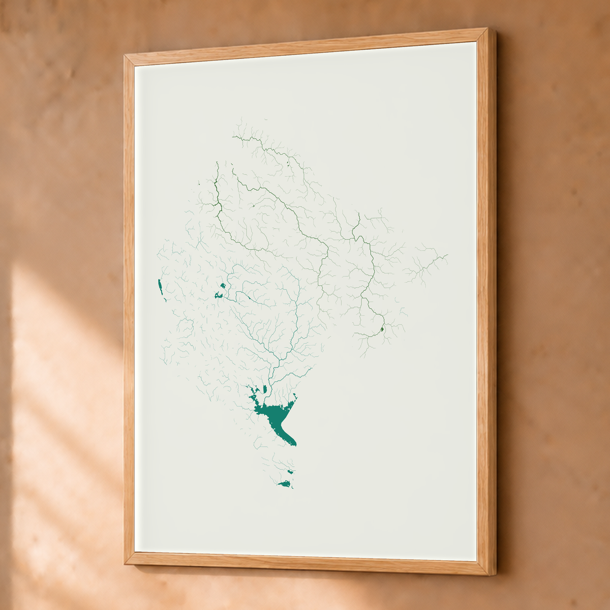 Beautiful Rivers — Montenegro — Verde jade e porcelana, Fine art emoldurado · 45 × 60 cm, Natural · Sem margem