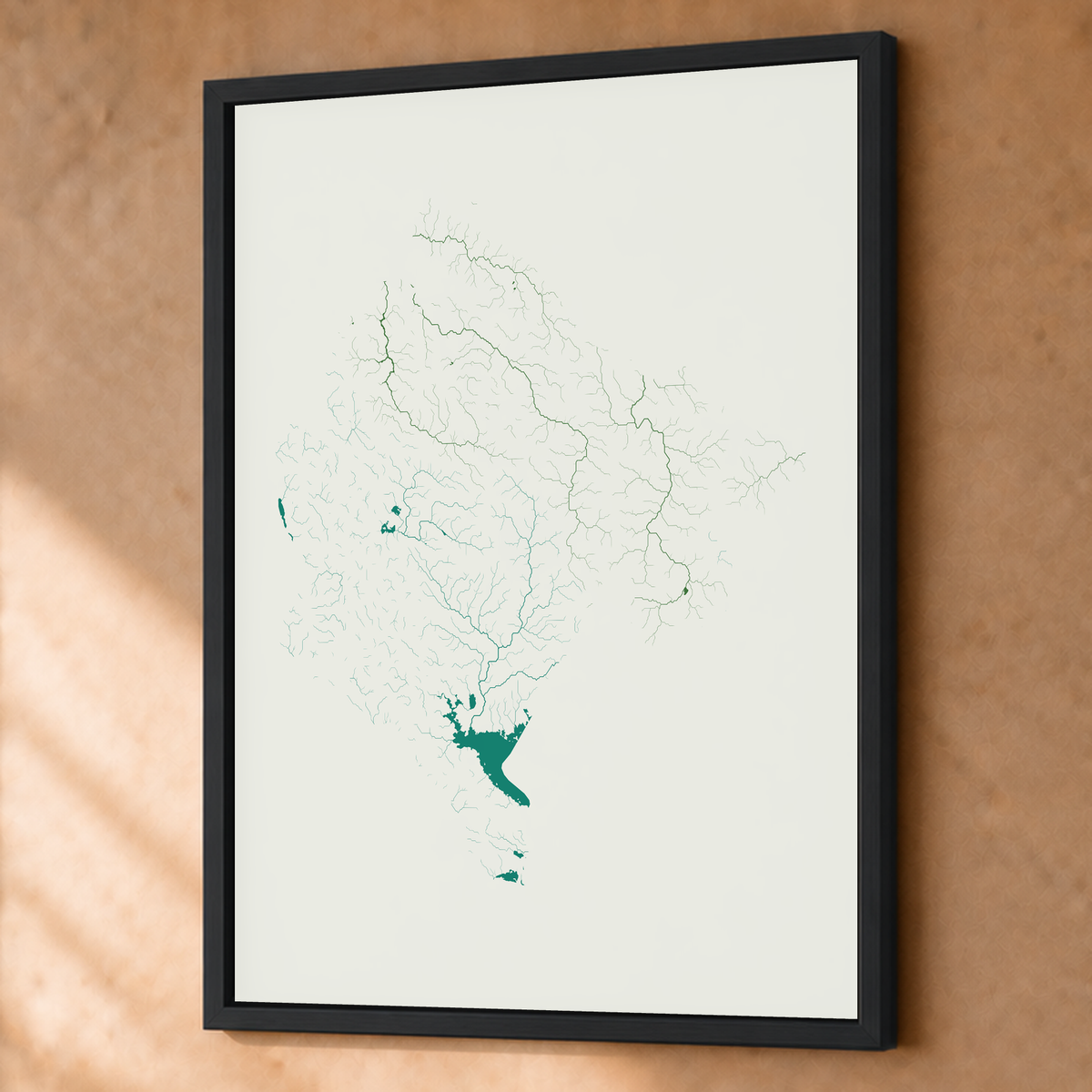 Beautiful Rivers — Montenegro — Verde jade e porcelana, Fine art emoldurado · 60 × 80 cm, Preto · Sem margem