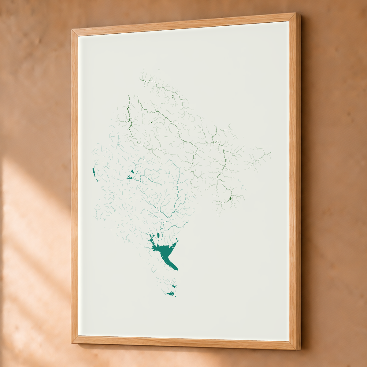 Beautiful Rivers — Montenegro — Verde jade e porcelana, Fine art emoldurado · 60 × 80 cm, Natural · Sem margem