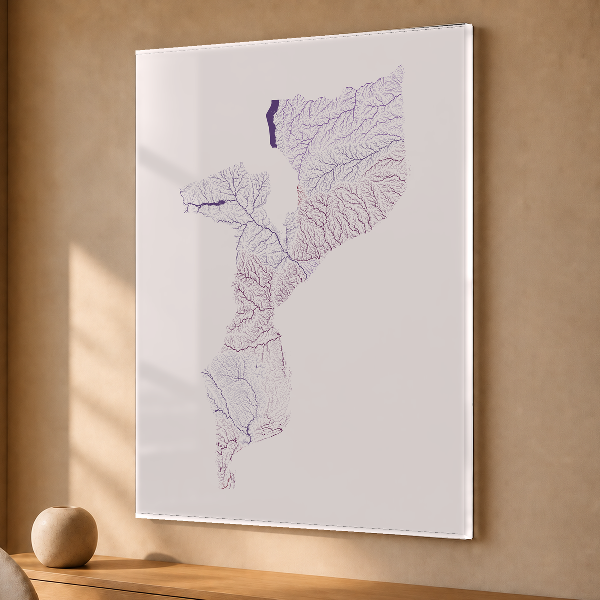 Quadro dos rios de Moçambique — Ameixa e rosé, Sem margem — Acrílico — 3x4