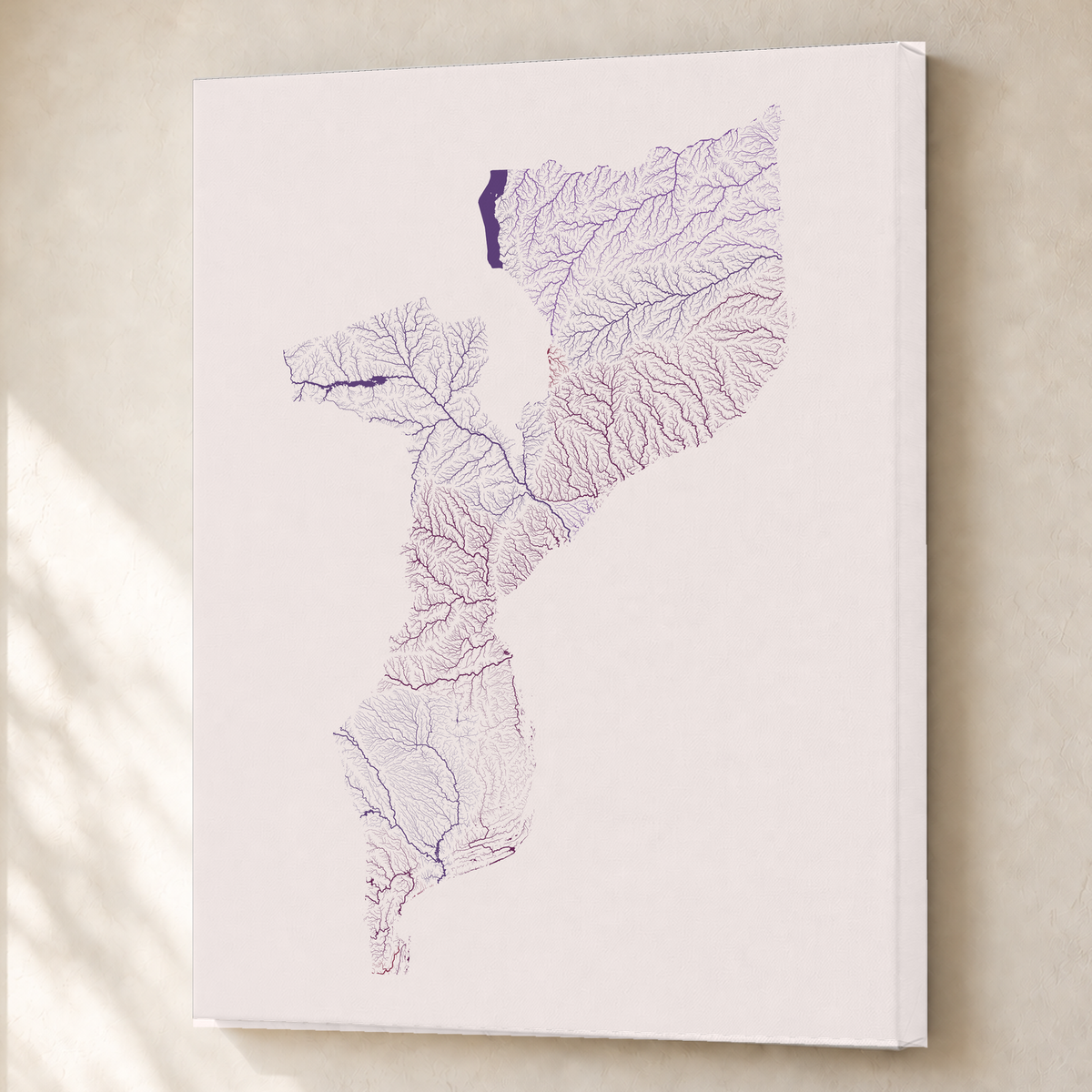 Quadro dos rios de Moçambique — Ameixa e rosé, Sem margem — Canvas — 3x4