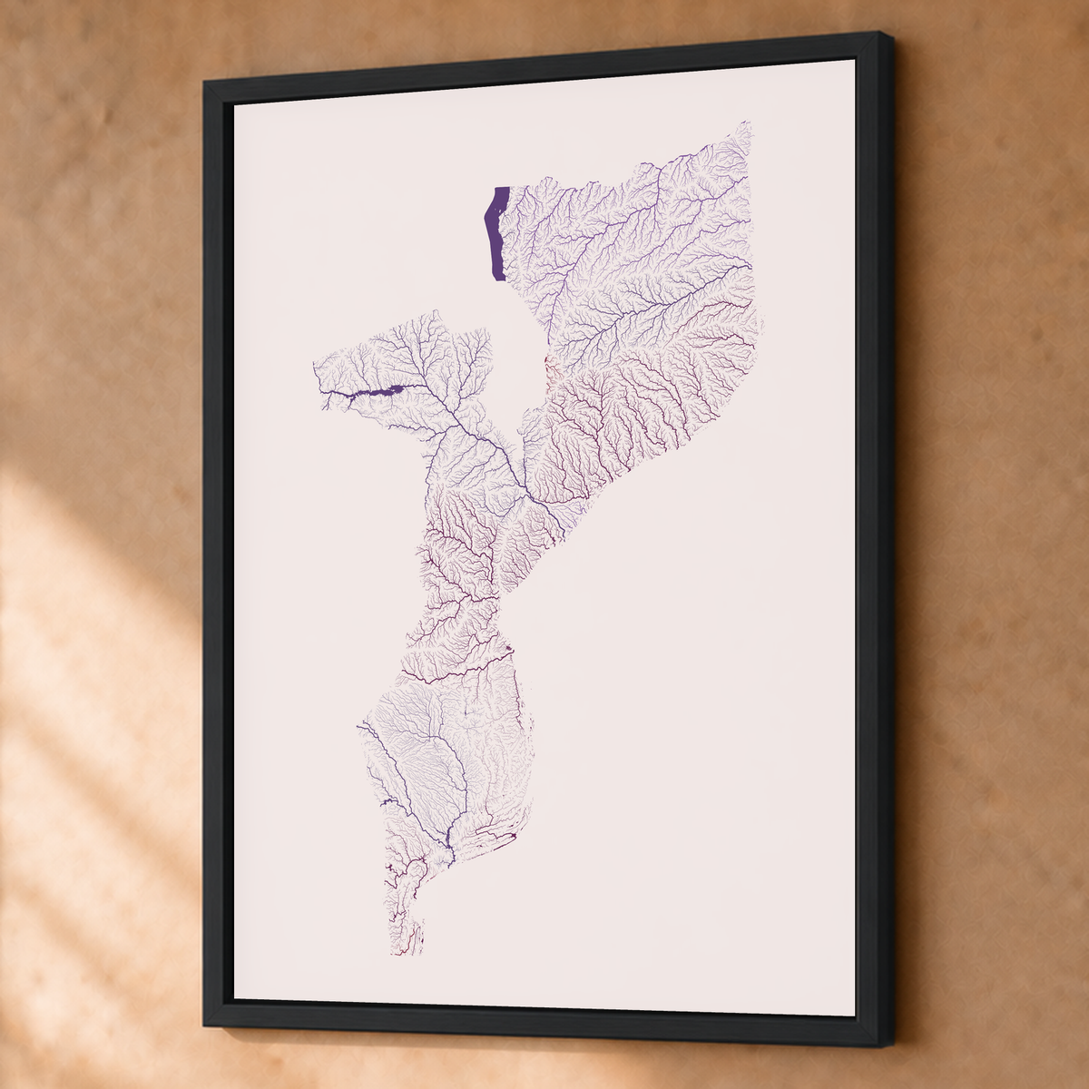 Quadro dos rios de Moçambique — Ameixa e rosé, Preto · Sem margem — Fine art emoldurado — 3x4