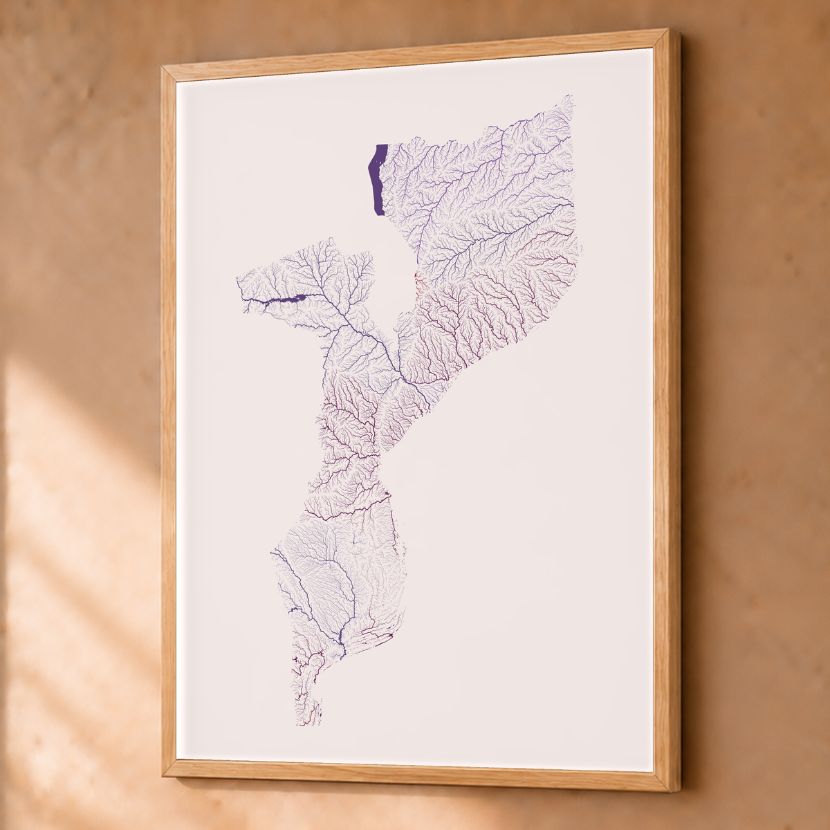 Quadro dos rios de Moçambique — Ameixa e rosé, Natural · Sem margem — Fine art emoldurado — 3x4
