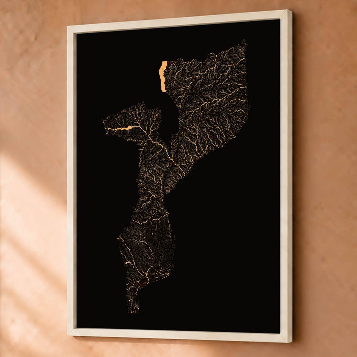 Quadro dos rios de Moçambique — Cobre, Branco · Sem margem — Fine art emoldurado — 3x4