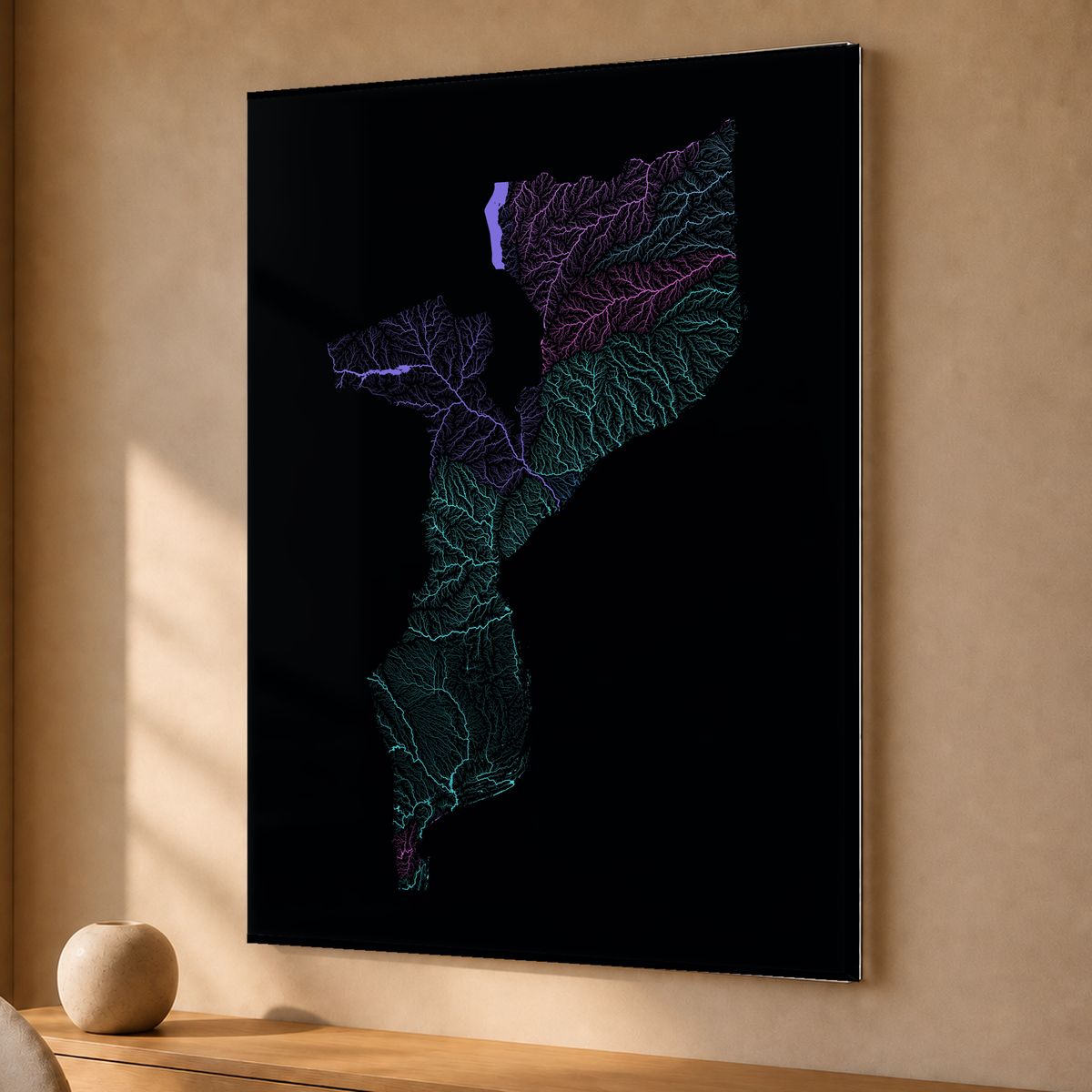 Quadro dos rios de Moçambique — Neon hidrográfico, Sem margem — Acrílico — 3x4