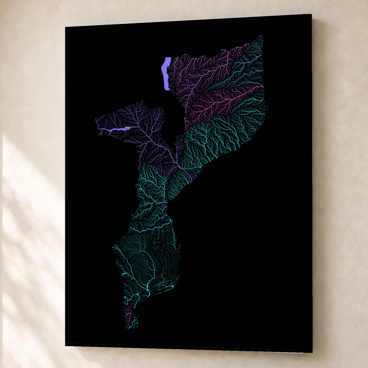 Quadro dos rios de Moçambique — Neon hidrográfico, Sem margem — Canvas — 3x4