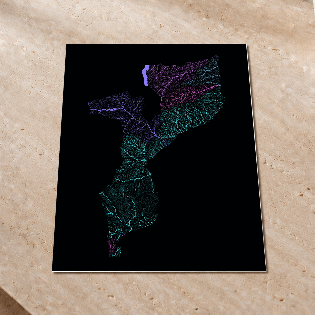 Quadro dos rios de Moçambique — Neon hidrográfico, Sem margem — Fine art print — 3x4