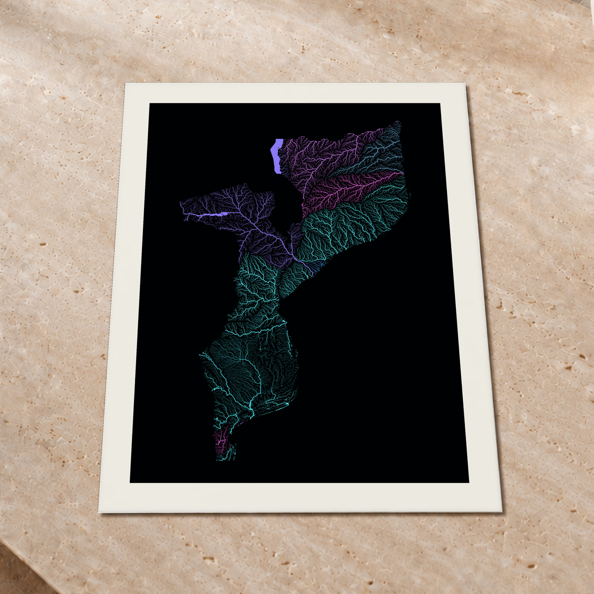Quadro dos rios de Moçambique — Neon hidrográfico, Margem branca — Fine art print — 3x4