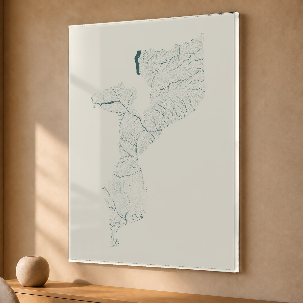 Quadro dos rios de Moçambique — Natural e luminosa, Sem margem — Acrílico — 3x4