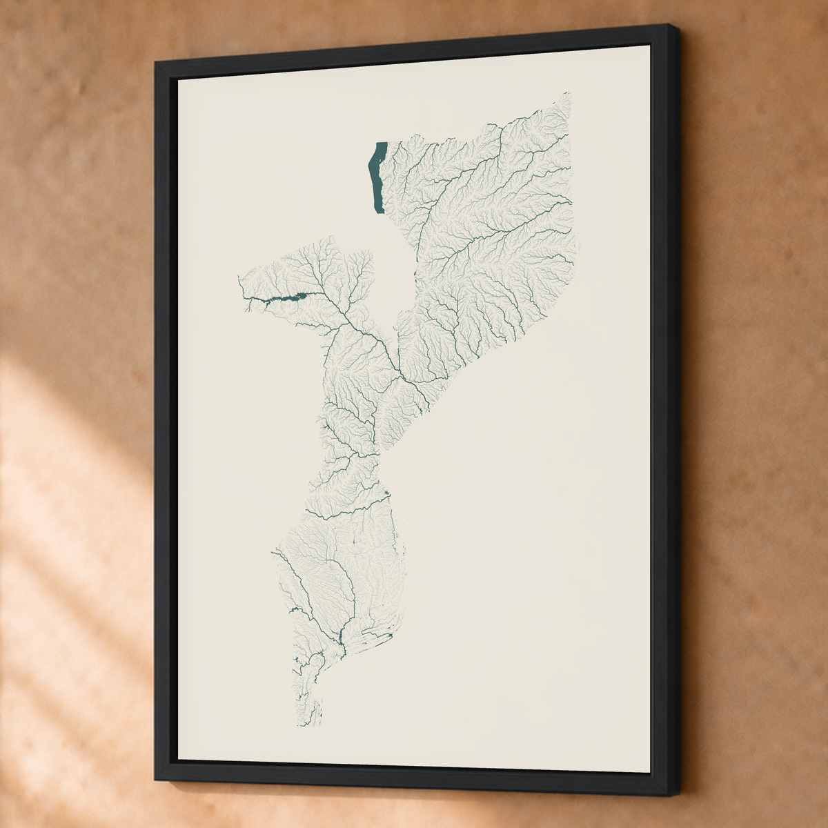 Quadro dos rios de Moçambique — Natural e luminosa, Preto · Sem margem — Fine art emoldurado — 3x4