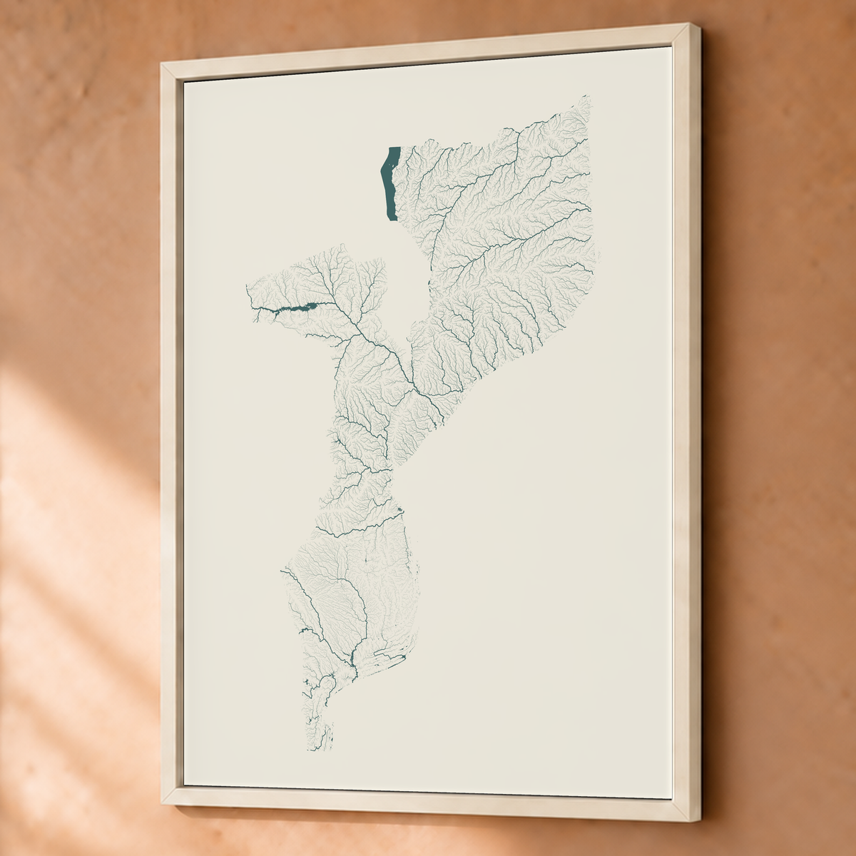 Quadro dos rios de Moçambique — Natural e luminosa, Branco · Sem margem — Fine art emoldurado — 3x4