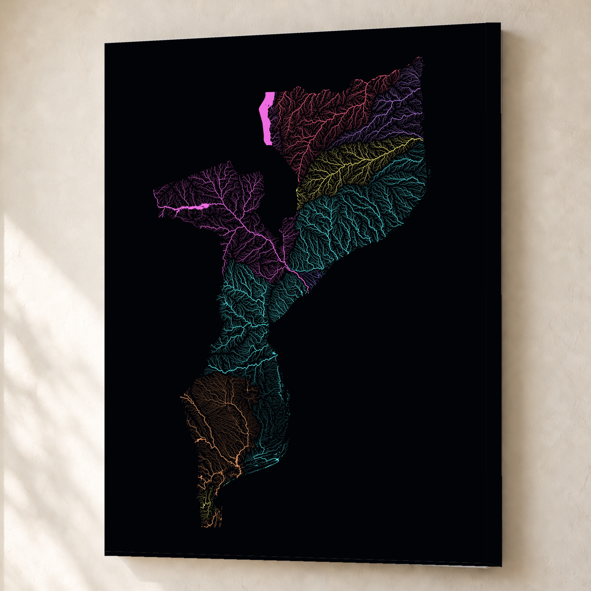 Quadro dos rios de Moçambique — Neon por território, Sem margem — Canvas — 3x4