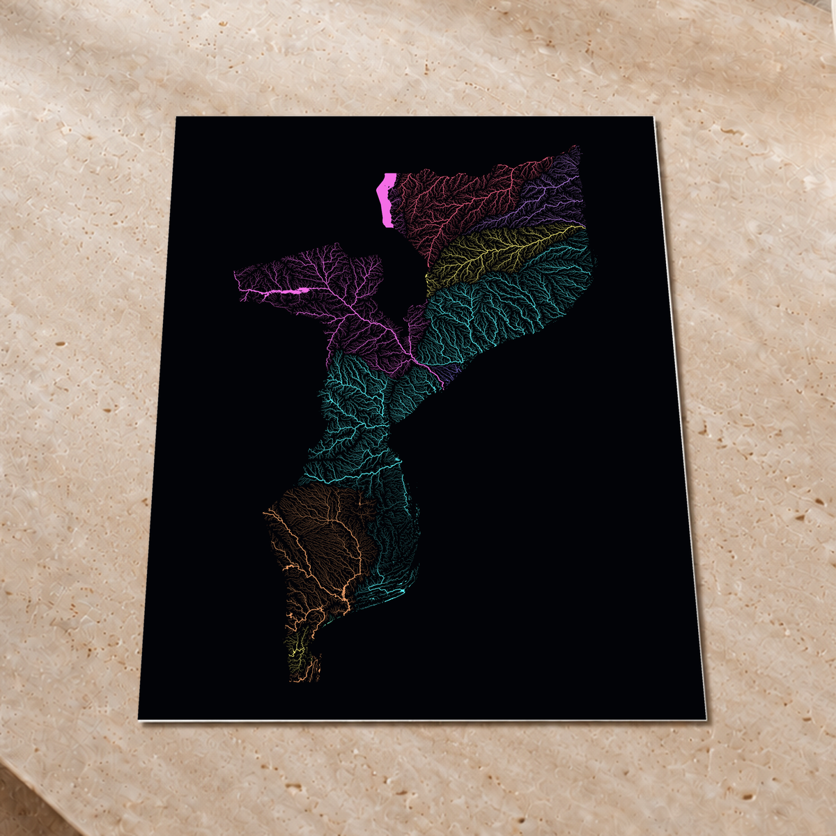 Quadro dos rios de Moçambique — Neon por território, Sem margem — Fine art print — 3x4