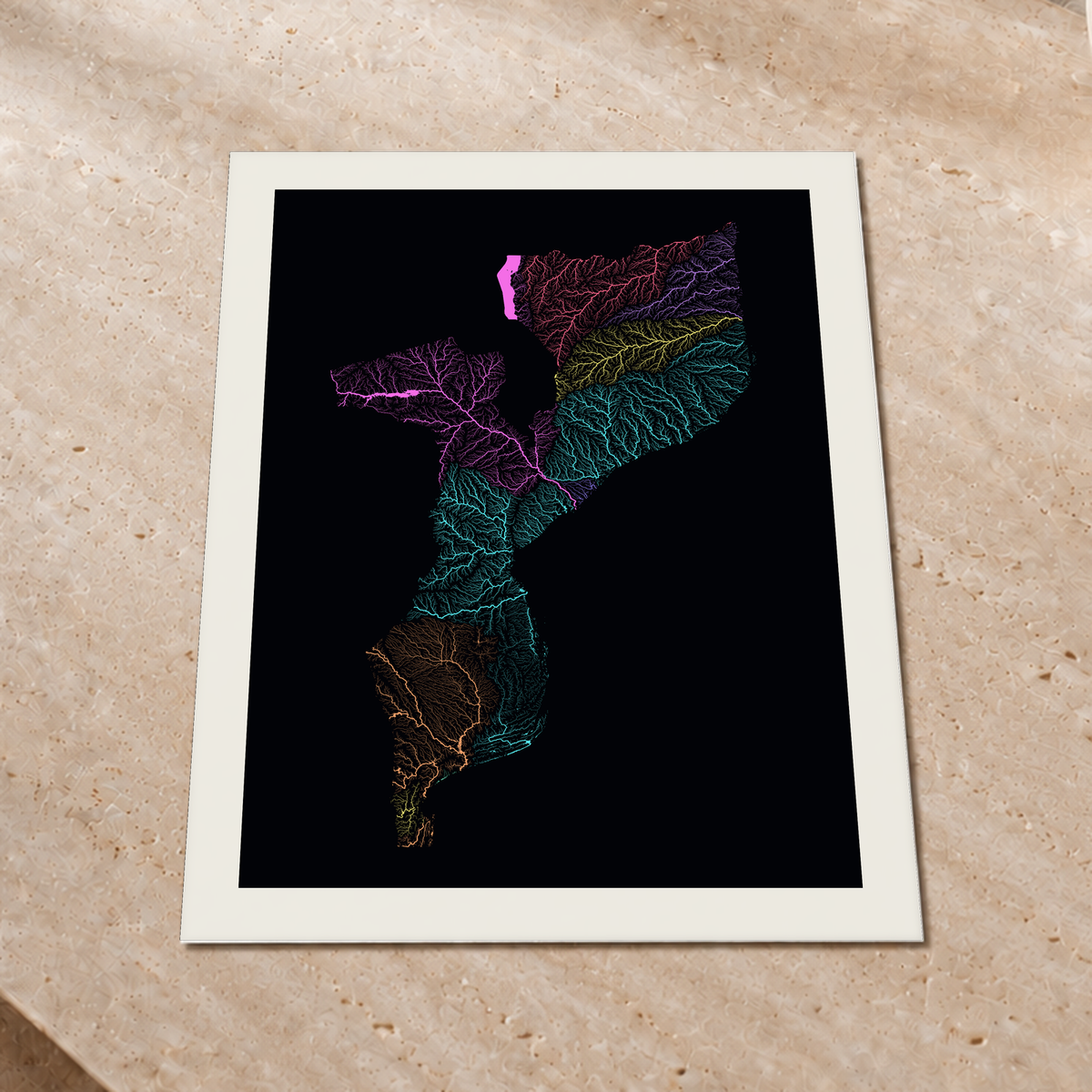 Quadro dos rios de Moçambique — Neon por território, Margem branca — Fine art print — 3x4