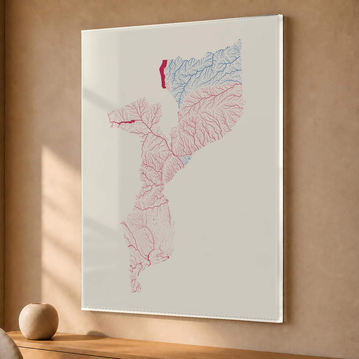 Quadro dos rios de Moçambique — Risografia, Sem margem — Acrílico — 3x4