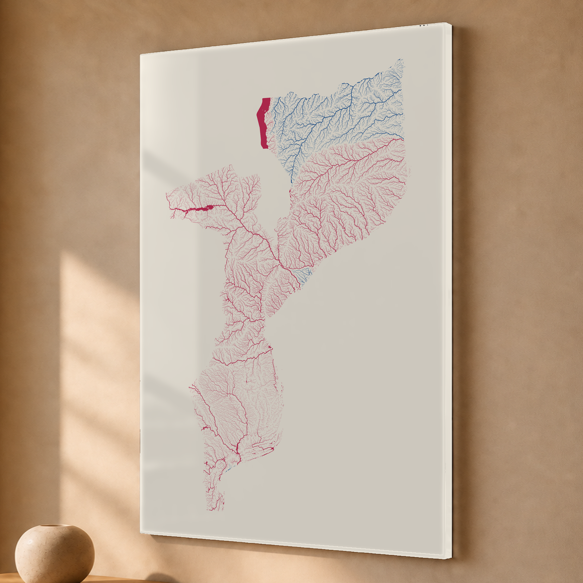 Quadro dos rios de Moçambique — Risografia, Sem margem — Acrílico — 2x3