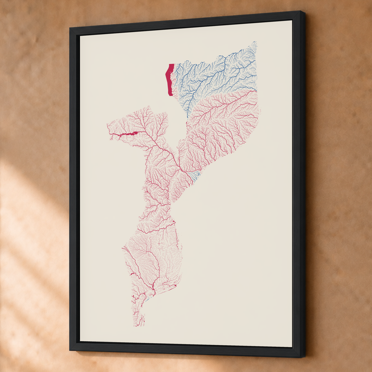 Quadro dos rios de Moçambique — Risografia, Preto · Sem margem — Fine art emoldurado — 3x4