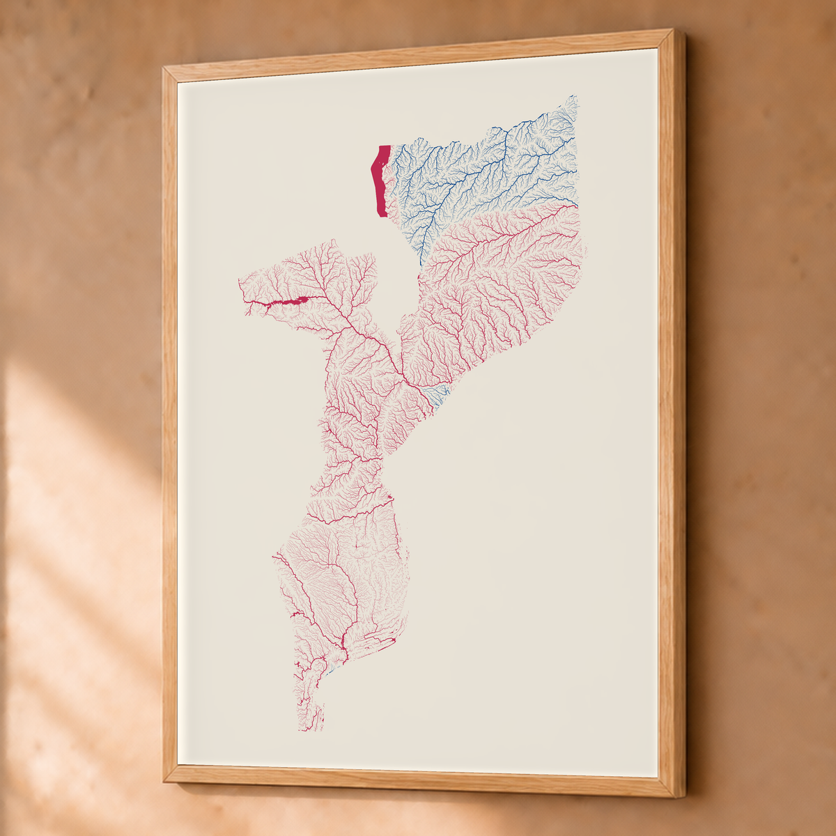 Quadro dos rios de Moçambique — Risografia, Natural · Sem margem — Fine art emoldurado — 3x4