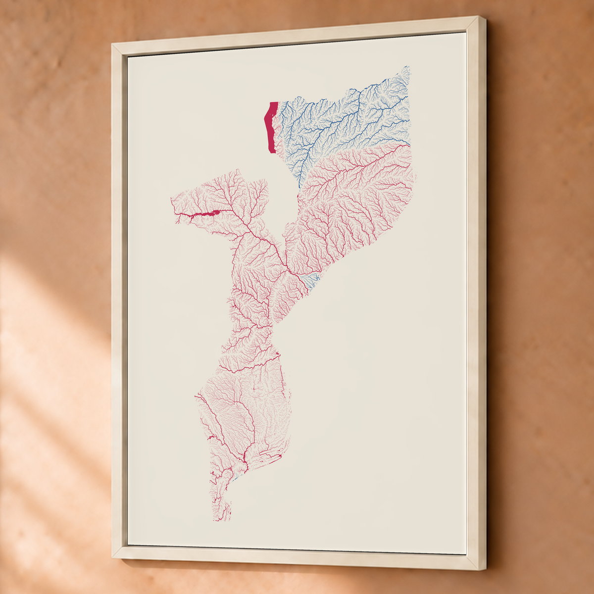 Quadro dos rios de Moçambique — Risografia, Branco · Sem margem — Fine art emoldurado — 3x4