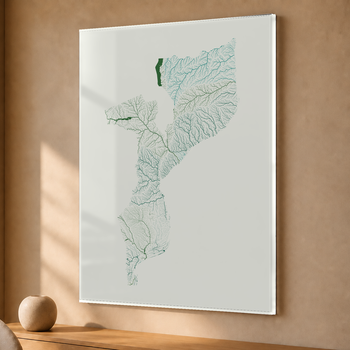 Quadro dos rios de Moçambique — Verde jade e porcelana, Sem margem — Acrílico — 3x4