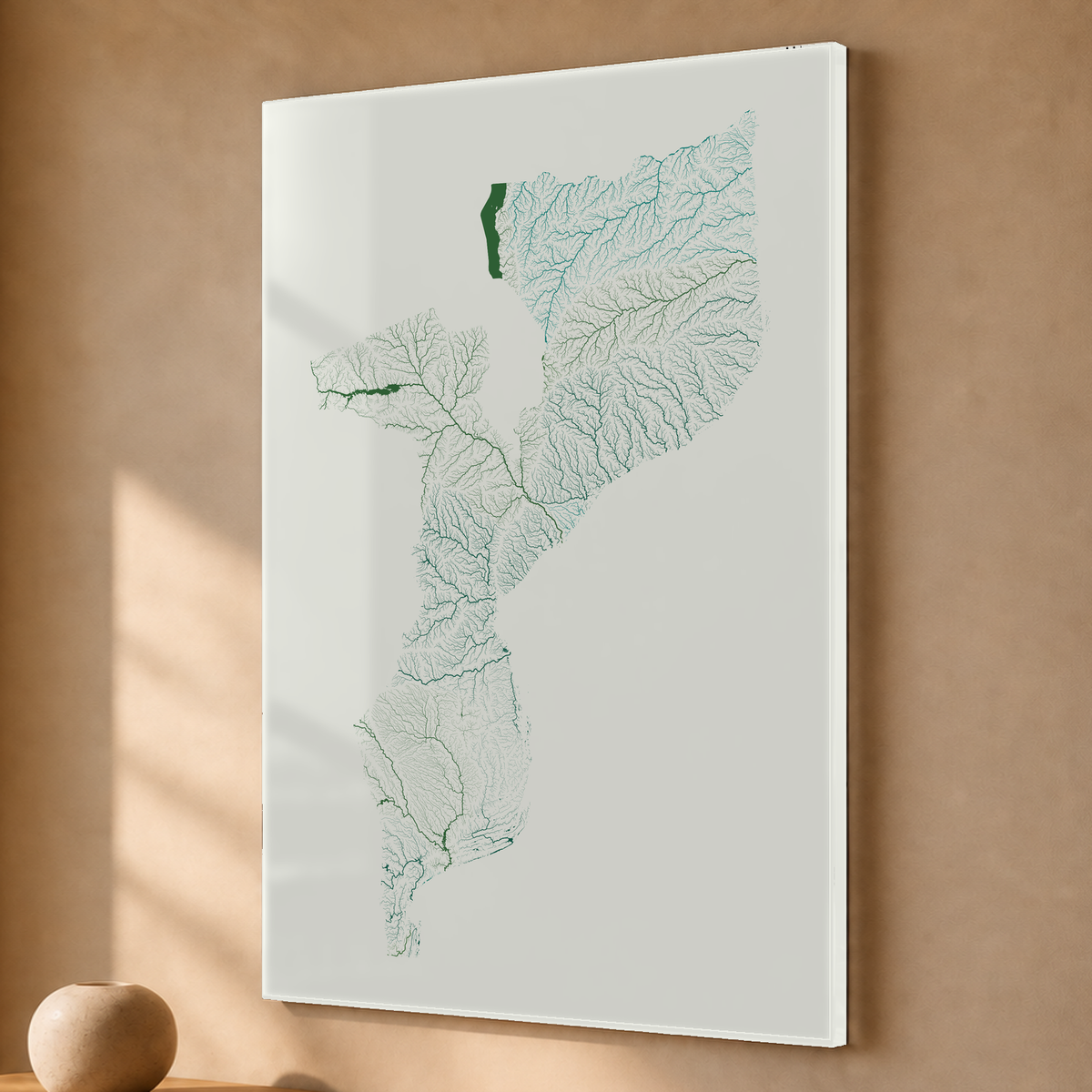 Quadro dos rios de Moçambique — Verde jade e porcelana, Sem margem — Acrílico — 2x3
