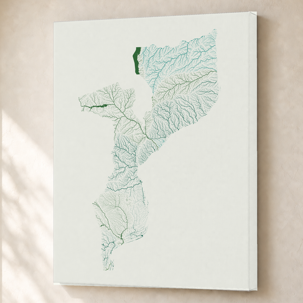 Quadro dos rios de Moçambique — Verde jade e porcelana, Sem margem — Canvas — 3x4