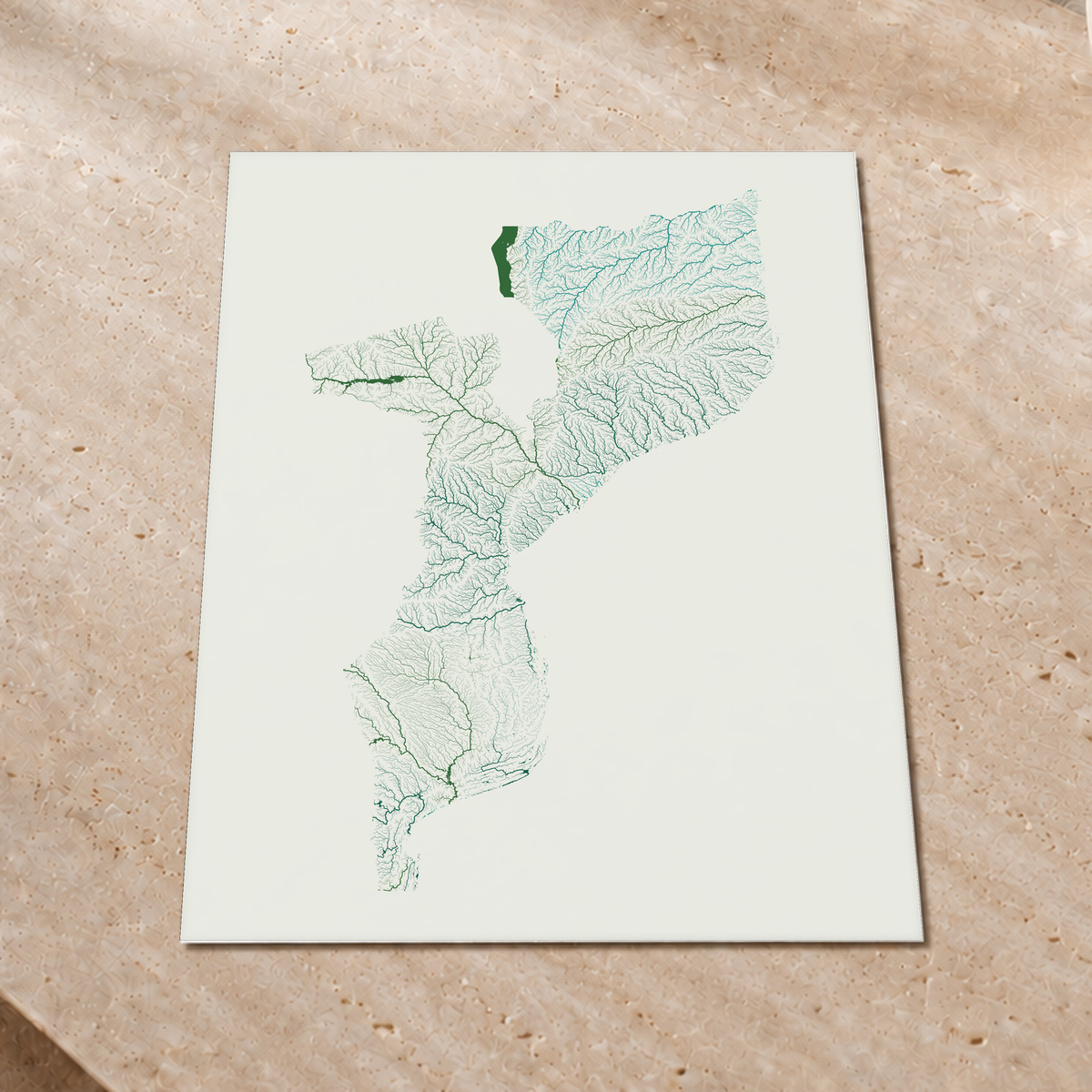 Quadro dos rios de Moçambique — Verde jade e porcelana, Sem margem — Fine art print — 3x4